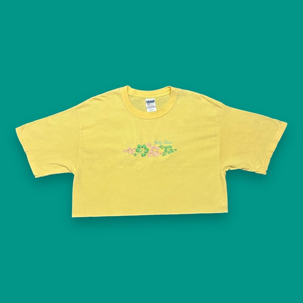 Vintage Gulf Cove Crop Top Florida Shirt Embroidered Flowers 90s y2k